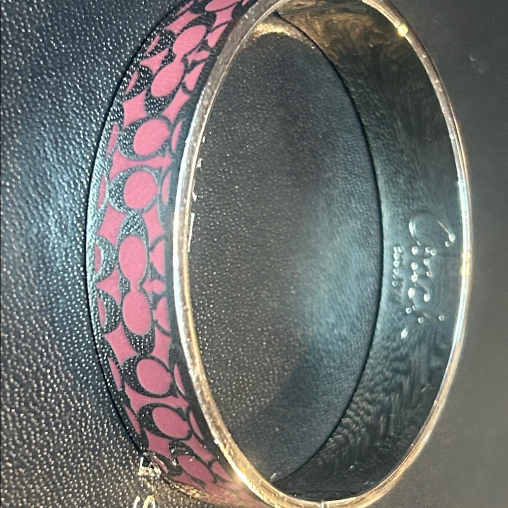 Coach Pink Signature Pattern Enamel Bangle Bracelet - Picture 3 of 6